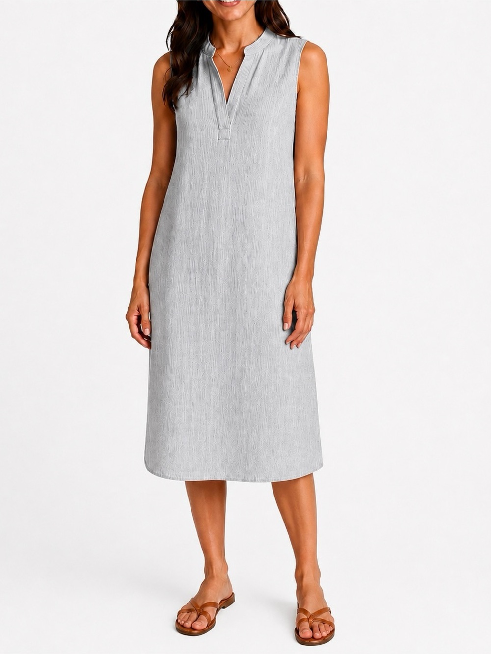 Nuthatch Blue Gray 100% Linen Dress Sz Large Sleeveless Midi Coastal Boho